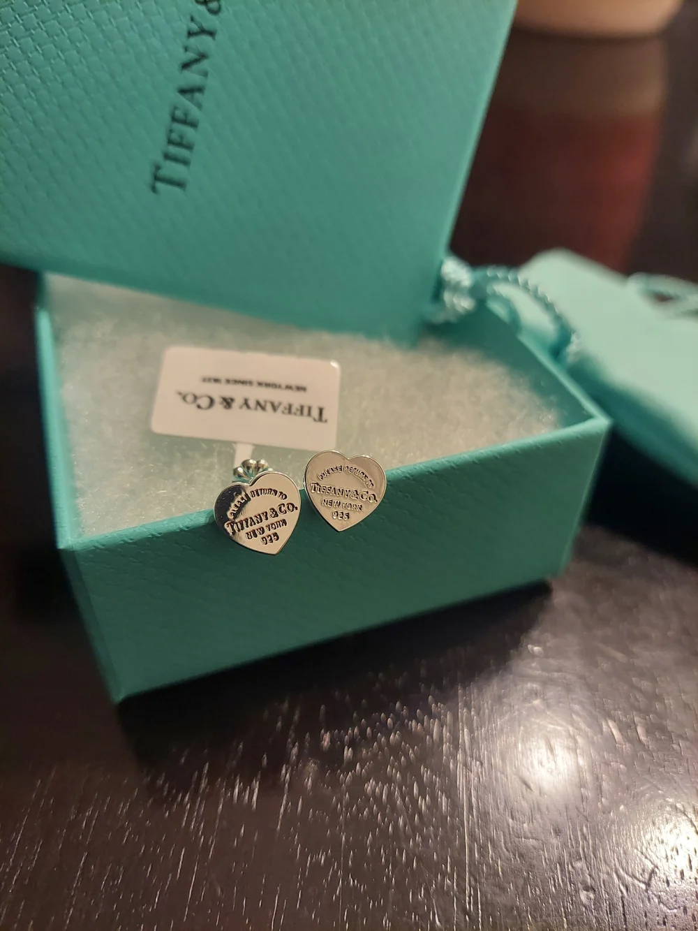 Tiffany & Co. Sterling Silver Heart Stud Earrings with Signature Blue Box - Picture 1 of 5